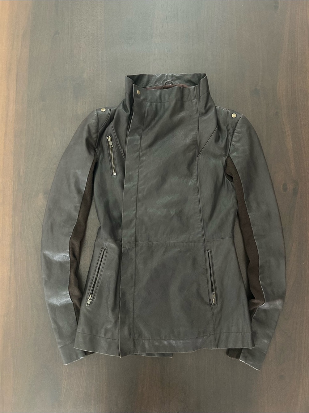 VEDA Brown Leather Moto Jacket Womens Small S Minimalist Designer‎ Zip Biker
